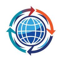 Global Network of Interconnected Arrows Surrounding a Blue Globe vector