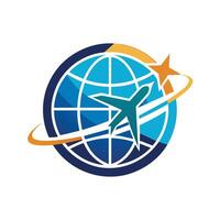 Blue Globe With Airplane and Star Orbiting Around vector