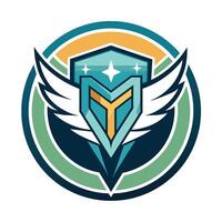 Circular Emblem With Winged Shield and Stars vector
