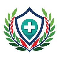 Blue Shield With White Cross In Green And Red Laurel Wreath vector