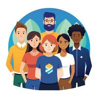 Diverse Group of Smiling People Standing Together in a Circular Formation vector