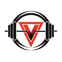 Red And Black Weightlifting Fitness Logo With A Triangle And V Inside vector