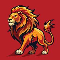 Fierce Lion Illustration With Red Background vector