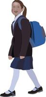 smiling little girl in uniform and backpack vector