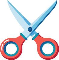 Red scissors with blue blades open and cutting vector