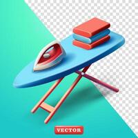 Ironing and folding clothes on the ironing table, 3d. Suitable for laundry and design elements vector