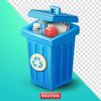 Trash can containing plastic recycling bottles, 3d. Suitable for recycling and design elements vector
