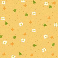 Pattern of flower like egg and leaf on yellow background vector