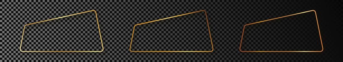Gold glowing rounded trapezoid shape frame vector