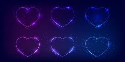 Set of six neon frames with shining effects vector