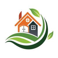 Green Home Design With Two-Story House and Leaf Surround vector