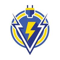 Abstract Logo Design Featuring a Yellow Lightning Bolt Inside a Blue Circle vector