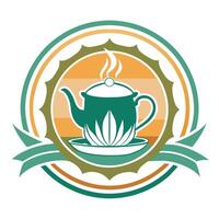 Green Teapot With Steam In Circular Frame vector