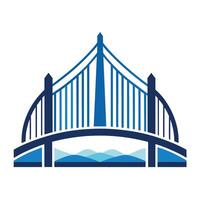 Blue Bridge Icon With Mountain Range in Background vector