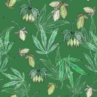 Cannabis leaves seamless pattern. Marijuana sketch drawing seamless pattern vector