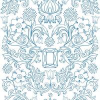 Hand drawn abstract graphic illustration with magic art seamless pattern of crystals, flowers and leaves. vector