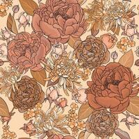 Seamless background with roses, peonies, asters. Beige color palette. vector