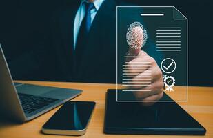 Businessman signing agreement document or electronic contract document, Check electronic documents on digital documents and checklist approval, Prepare check and approve concept, electronic signature. photo