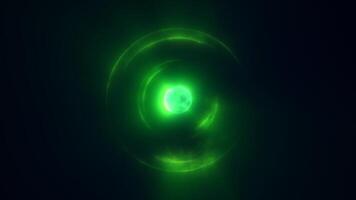 Abstract green bright glowing background with a sphere core atom energy video
