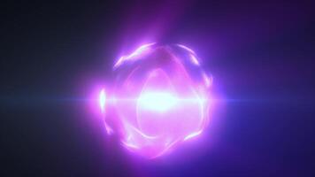 Purple energy magic sphere round high-tech digital ball core of light rays waves lines and energy particles. Abstract background. in high quality 4k, motion design video