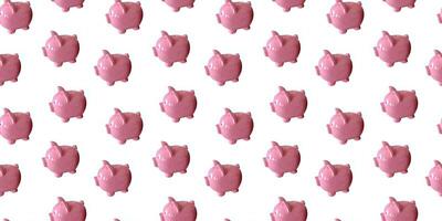 A row of pink piggy banks are lined up in a row seamless pattern. The piggy banks are all the same size and color, and they are all lined up in a row photo