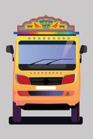 a cartoon truck with a colorful roof on a gray background vector