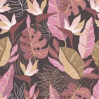 Seamless abstract pattern with Bird of Paradise Exotic Jungle plants. Contemporary floral seamless pattern. vector