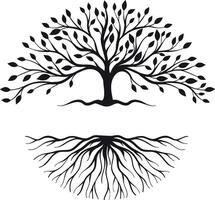 Abstract silhouette of tree and root logo. Tree of life logo design inspiration on white background. vector