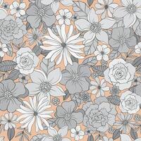 Seamless floral pattern, print with wild flowers. Hand drawn botanical design with small flowers and leaves, monochrome palette vector