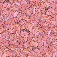 Line art textured seamless pattern design with peony flower. vector