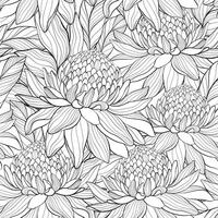 Seamless outline pattern floral with Torch ginger Etlingera elatior flowers, abstract hand drawning style. vector