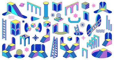 Surreal psychedelic trippy Y2K elements, staircase vector