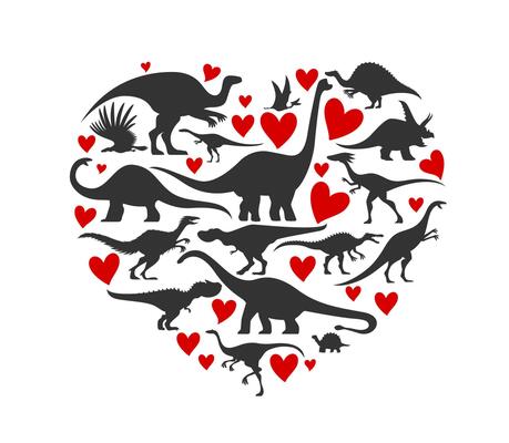 I love dinosaurs heart shape, dino silhouettes
