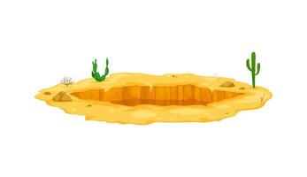 Ground hole, deep dirty pit in the desert sands vector