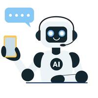 Cute chat bot robot shows smartphone vector