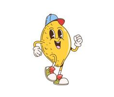 Retro cartoon groovy lemon citrus fruit character vector