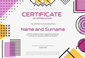 Certificate template, geometric memphis background vector