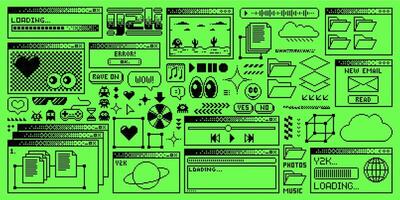Rave Y2K computer window page acid green interface vector