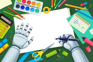 Robot training to write, technology and creativity vector