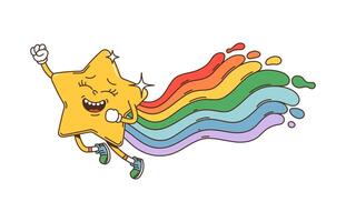 Cartoon groovy space star, falling comet character vector