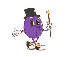 Retro cartoon groovy plum fruit character vector