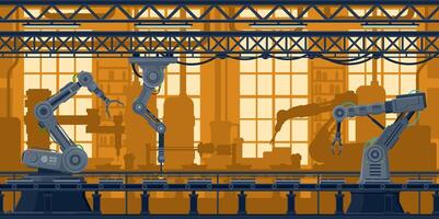 Factory conveyor line, computer robots technology vector