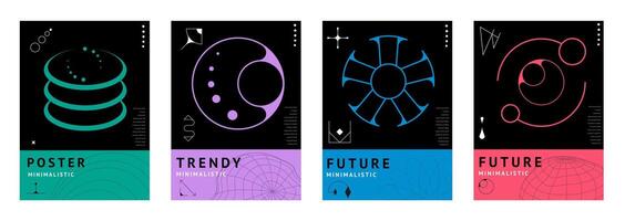 Brutal y2k posters with abstract geometric shapes vector