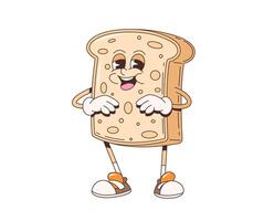 Cartoon retro groovy toast or bread character vector