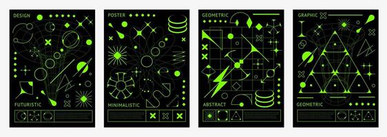 Acid brutal y2k posters, geometric shapes pattern vector