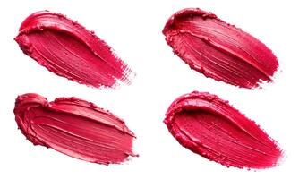 Set of different strokes of lipstick, lip gloss, paint, and red. colors. photo