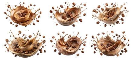 Circular splashes of coffee, round splashes of chocolate or coffee isolated on a white background photo