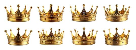 Set of Realistic Golden Crown isolated on white background with clipping path. photo