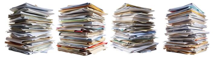 A large stack of cluttered folders on a white background. photo