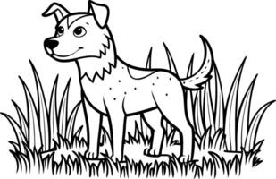 Dog in a Grass Coloring Page - Simple Outline vector